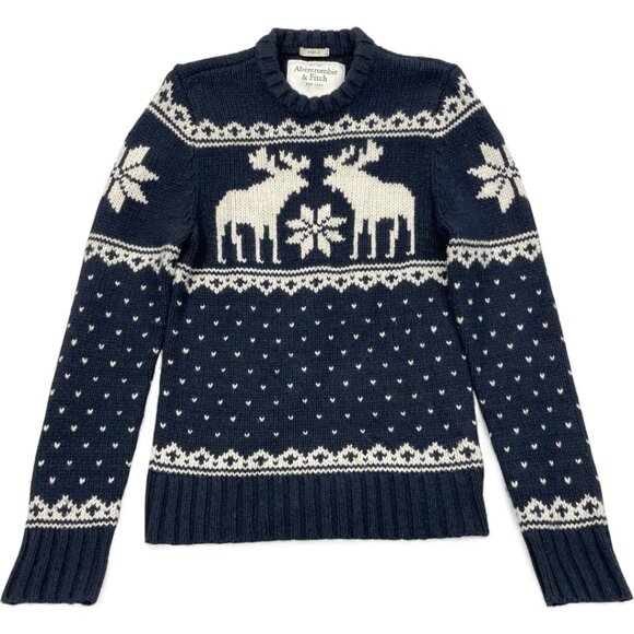 Abercrombie & Fitch Vintage Moose Knit Ski Sweater Muscle Slim Fit Men's Medium - Picture 1 of 7